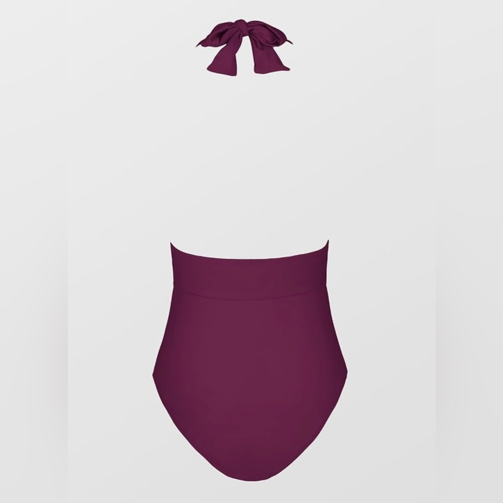 NWT Cupshe Burgundy Wine Tummy Control Halter Onepiece Bathing Suit Swimwear XL - Picture 7 of 13
